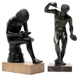 Fauno y la Espina, SIGLO XX, Bronce, patinados en color verde y negro, con bases de mármol; modelos diferentes
