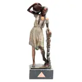 Ricardo Ponzanelli, CAMPESINA CON OLLA, Bronce, patinado policromo; con base de mármol veteado