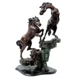 Pareja de Caballos, SIGLO XX, Bronce, patinado en tono verde y marrón; con base de mármol negro