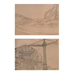 Diego Rivera, a) Río Elba, Alemania, Carboncillo sobre papel