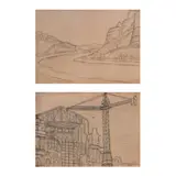 Diego Rivera, a) Río Elba, Alemania, Carboncillo sobre papel