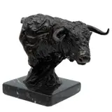 Julio Hernández, CABEZA DE TORO, Bronce, patinado en color marrón; con base de mármol negro