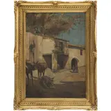 Escena Exterior Con Burros, MÉXICO, SIGLO XX, Óleo sobre tela