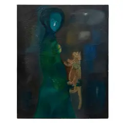 Felipe Orlando, Mujer con gato, 1965, Óleo sobre tela