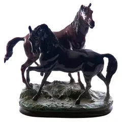 Pareja de Caballos, SIGLO XX, Bronce, patinado policromo
