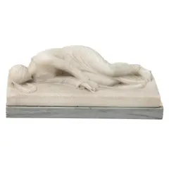 Martirio de Santa Cecilia*, ITALIA, SIGLO XX, Talla en alabastro, con base de mármol gris