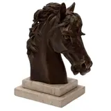 Cabeza de Caballo, SIGLO XX, Bronce, patinado en color marrón; con base de piedra veteada