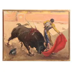 Francisco "pancho" Flores, Escena taurina, Óleo sobre tela. Firmado