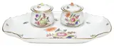 Herend, HAND-PAINTED PORCELAIN FLORAL DOUBLE INKWELL