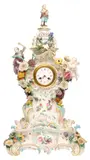 Meissen, FLORAL FIGURAL MANTEL CLOCK, German porcelain mantel clock on stand