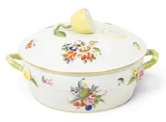 Herend, Fruits and Flowers Porcelain Tureen Depth 7.75"