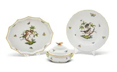 Herend, Rothschild Bird Porcelain Tray, Small Tureen and Plate 3 PCS