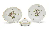Herend, Rothschild Bird Porcelain Tray, Small Tureen and Plate 3 PCS