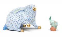 Herend, Fishnet Porcelain Rabbit and Cat 2 PCS