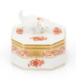 Herend, Covered Orange Fitzhugh Box, Kitten Handle