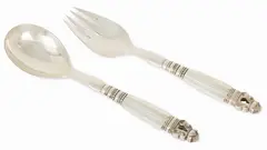 Georg Jensen, Sterling Silver "Acanthus" Salad Serving Fork and Spoon 4.9 t oz 2 PCS