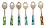 Georg Jensen, Demitasse Sterling Silver And Enamel Spoons 6 PCS