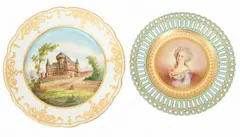 Sèvres, & Vienna Porcelain Plates: Chateau De Rambouillet And Marie Antoinette 19th.c. 2 PCS, 1844