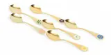 Georg Jensen, Sterling Gilt Spoons by RA & AB 1971 - 1976 8.7t oz 6 PCS, 1971, Varied color enamel flowers. 'RA AB' for Rigmor Andersen & Annelise Bjorner