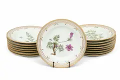 Royal Copenhagen, Flora Danica Painted Porcelain Dinner Plates 16 PCS