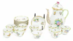Herend, Manufactory (Hungarian) 'Queen Victoria' Porcelain Coffee Service Set Depth 7" 18 PCS