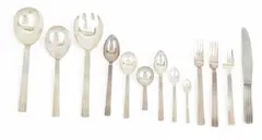 Georg Jensen, 'Bernadotte' Sterling Silver Flatware Partial Service, 50 Pieces 65.7t oz 50 PCS, 13.4 Toz. (plus two additional silver plate