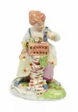 Painted Porcelain Figurine, Girl with Birdcage, Ca. 1900, Depth 3" by Meissen, Ca. 1900, sold Feb 2025