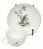 Painted Porcelain Teacup with Saucer, Ca. 1830 Depth 3.3" 2 PCS by Meissen, Ca. 1830, sold Apr 2025