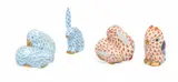 Herend, Manufactory (Hungarian) Fishnet Porcelain Figurines, Rabbits & Owl, 4 pcs