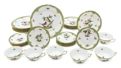 Manufactory (Hungarian) Rothschild Bird (Green Scale Border) Porcelain Partial Service, 30 pcs by Herend, sold Dec 2024