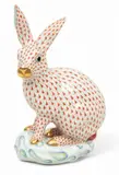 Herend, Manufactory (Hungarian) Rust Fishnet Porcelain Large Rabbit Figurine, Depth 4.5"