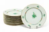 Herend, Manufactory (Hungarian) Chinese Bouquet Green Porcelain Service Plates, 24 pcs