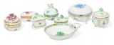 Herend, Manufactory (Hungarian) Chinese Bouquet Porcelain Boxes & Tableware, Depth 6.75" 8 pcs