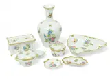 Herend, Manufactory (Hungarian) Queen Victoria Porcelain Covered Boxes & Tableware, 8 pcs