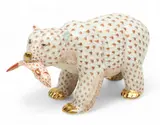 Herend, Manufactory (Hungarian) Brown Fishnet Porcelain Grizzly Bear Figurine, Depth 9.25"