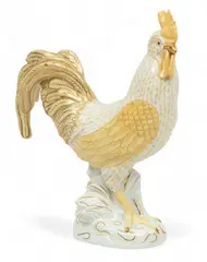 Manufactory (Hungarian) Butterscotch Fishnet Porcelain Rooster Figurine, Depth 13" by Herend, sold Oct 2024