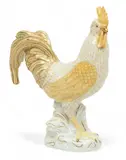 Herend, Manufactory (Hungarian) Butterscotch Fishnet Porcelain Rooster Figurine, Depth 13"
