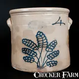 J. Burger Jr, 4 Gal. J. BURGER JR. / ROCHESTER Stoneware Crock w/ Slip-Trailed Foliate Decoration