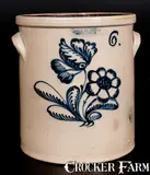 John Burger, Fine Six-Gallon JOHN BURGER / ROCHESTER Stoneware Crock w/ Cobalt Floral Decoration, circa 1860, Stoneware