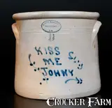 Brown Brother, Very Rare BROWN BROTHER / HUNTINGTON, L.I. Stoneware Epitaph Crock, "KISS ME JOHNY", circa 1870-1885, Stoneware