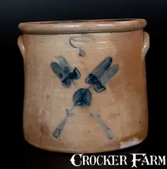 Brown Brother, BROWN BROTHER / HUNTINGTON, L.I. Stoneware Jar w/ Crossed Floral Decoration, circa 1870-1885, Stoneware