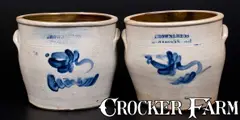 Brown & Bros, One-Gallon BROWN & BROS / HUNTINGTON. L.I Stoneware Jar w/ Cobalt Floral Decoration, circa 1863-1870, Stoneware