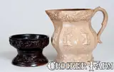 Amos Seavey, Very Rare Molded Stoneware Pitcher and Soap Dish, Pitcher Marked AMOS SEAVEY / CHELSEA, circa 1850, Stoneware