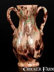 Baecher, Exceptional BAECHER / WINCHESTER Polychrome Redware Handled Vase, circa 1885, Redware