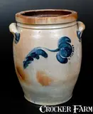 3 Gal. JOHN BELL / WAYNESBORO Stoneware Jar w/ Bold Cobalt Floral Decoration by John Bell, circa 1850-1880, Stoneware, sold Oct 2015