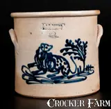 Outstanding J. & E. NORTON / BENNINGTON, VT Stoneware Lion Crock by J. & E. Norton, circa 1855, Stoneware, sold Oct 2015