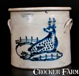 J. & E. NORTON / BENNINGTON, VT Three-Gallon Stoneware Deer Crock by J. & E. Norton, circa 1855, Stoneware, sold Oct 2015
