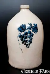 A. K. Ballard, A. K. BALLARD / BURLINGTON, VT Stoneware Jug with Grapes Decoration, circa 1870, Stoneware