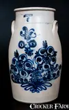 Outstanding J. & E. NORTON / BENNINGTON, VT Six-Gallon Stoneware Churn w/ Elaborate Decoration by J. & E. Norton, circa 1855, Stoneware, sold Oct 2015