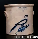 E & L P NORTON / BENNINGTON VT Stoneware Crock with Cobalt Bird Decoration by E & L P Norton, circa 1870, Stoneware, sold Oct 2015